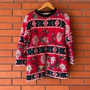 VTG 80s International Express Hand Knitted Floral Chunky Cottage Core Sweater M